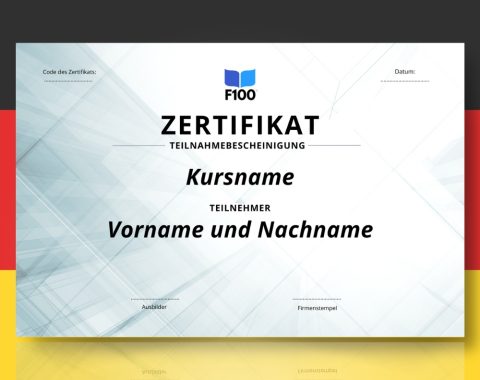 Certificaatsjabloon f100 onlinecursussen in het Duits