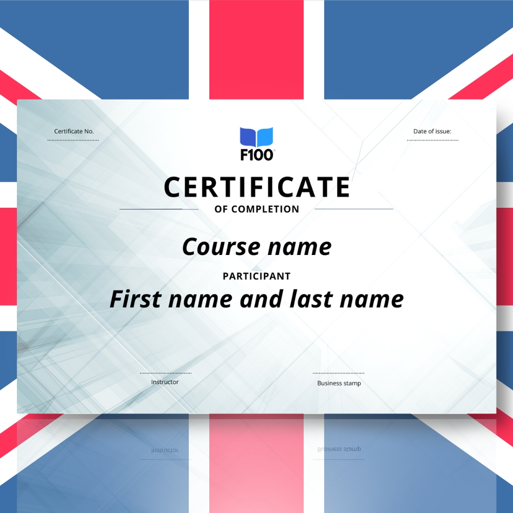 Certificaatsjabloon f100 onlinecursussen in het Engels