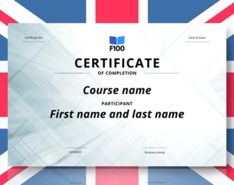 Certificaatsjabloon f100 onlinecursussen in het Engels_s