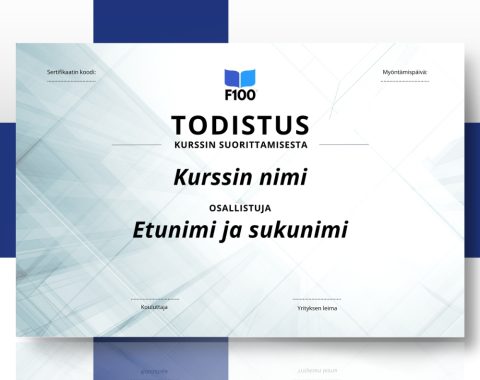 Certificaatsjabloon f100 onlinecursussen in het Fins