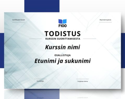 Certificaatsjabloon f100 onlinecursussen in het Fins_s