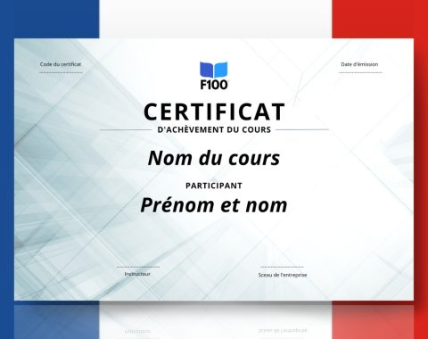 Certificaatsjabloon f100 onlinecursussen in het Frans