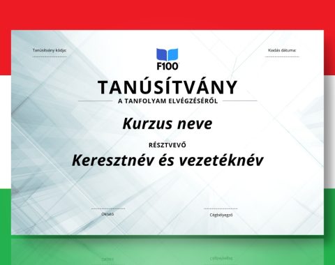 Certificaatsjabloon f100 onlinecursussen in het Hongaars