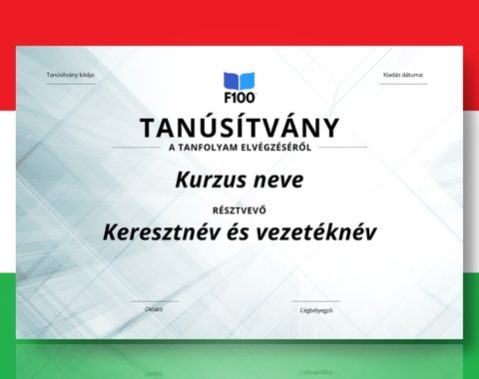 Certificaatsjabloon f100 onlinecursussen in het Hongaars_s