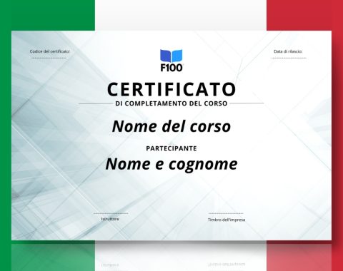 Certificaatsjabloon f100 onlinecursussen in het Italiaans