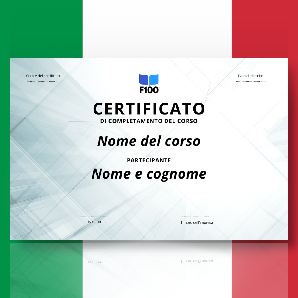 Certificaatsjabloon f100 onlinecursussen in het Italiaans