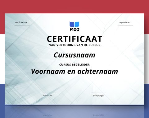 Certificaatsjabloon f100 onlinecursussen in het Nederlands