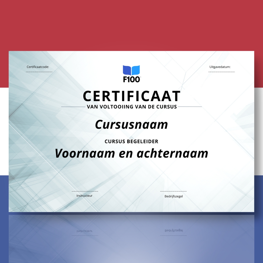 Certificaatsjabloon f100 onlinecursussen in het Nederlands