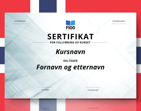 Certificaatsjabloon f100 onlinecursussen in het Noors