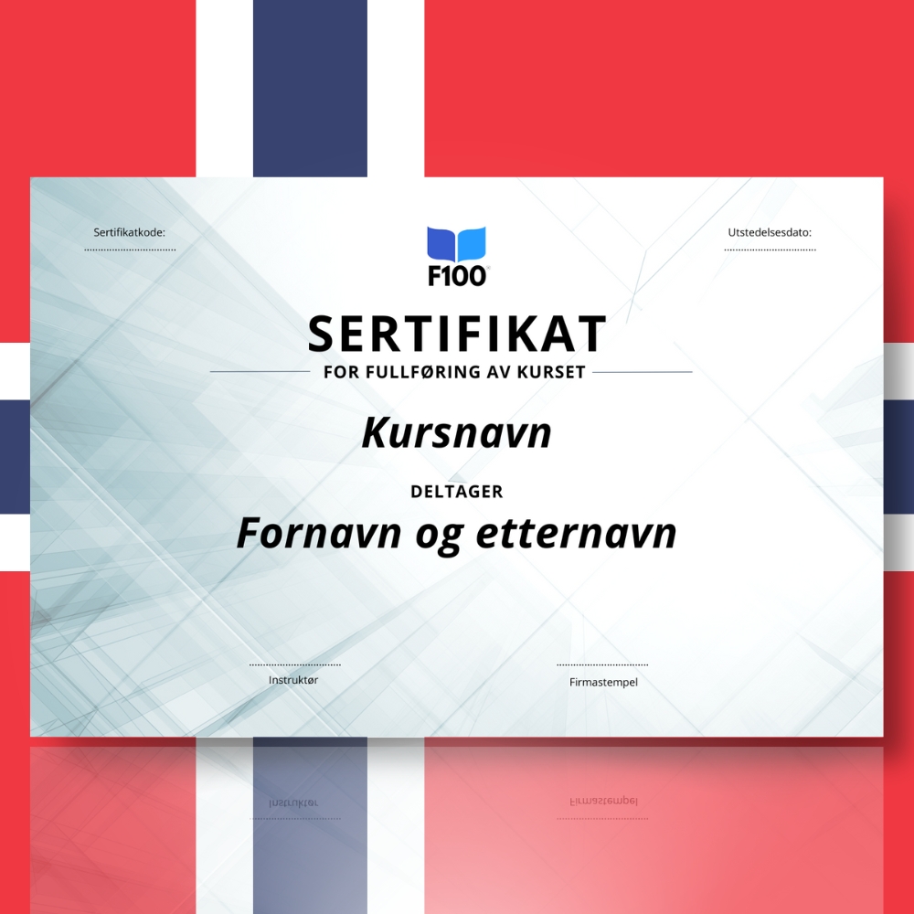 Certificaatsjabloon f100 onlinecursussen in het Noors
