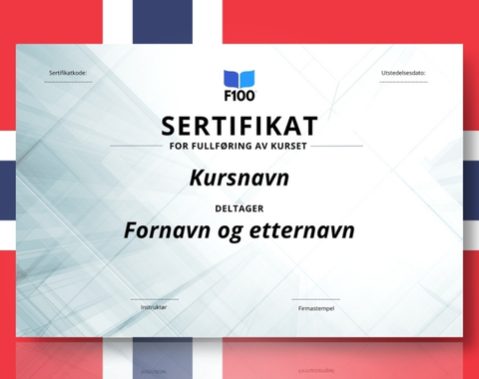 Certificaatsjabloon f100 onlinecursussen in het Noors_s