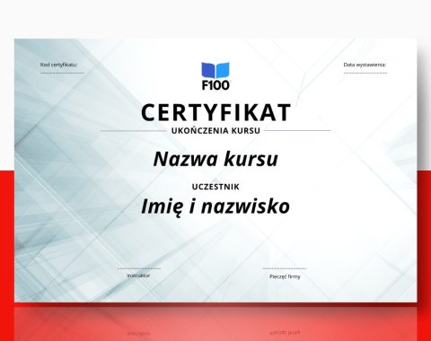 Certificaatsjabloon f100 onlinecursussen in het Pools