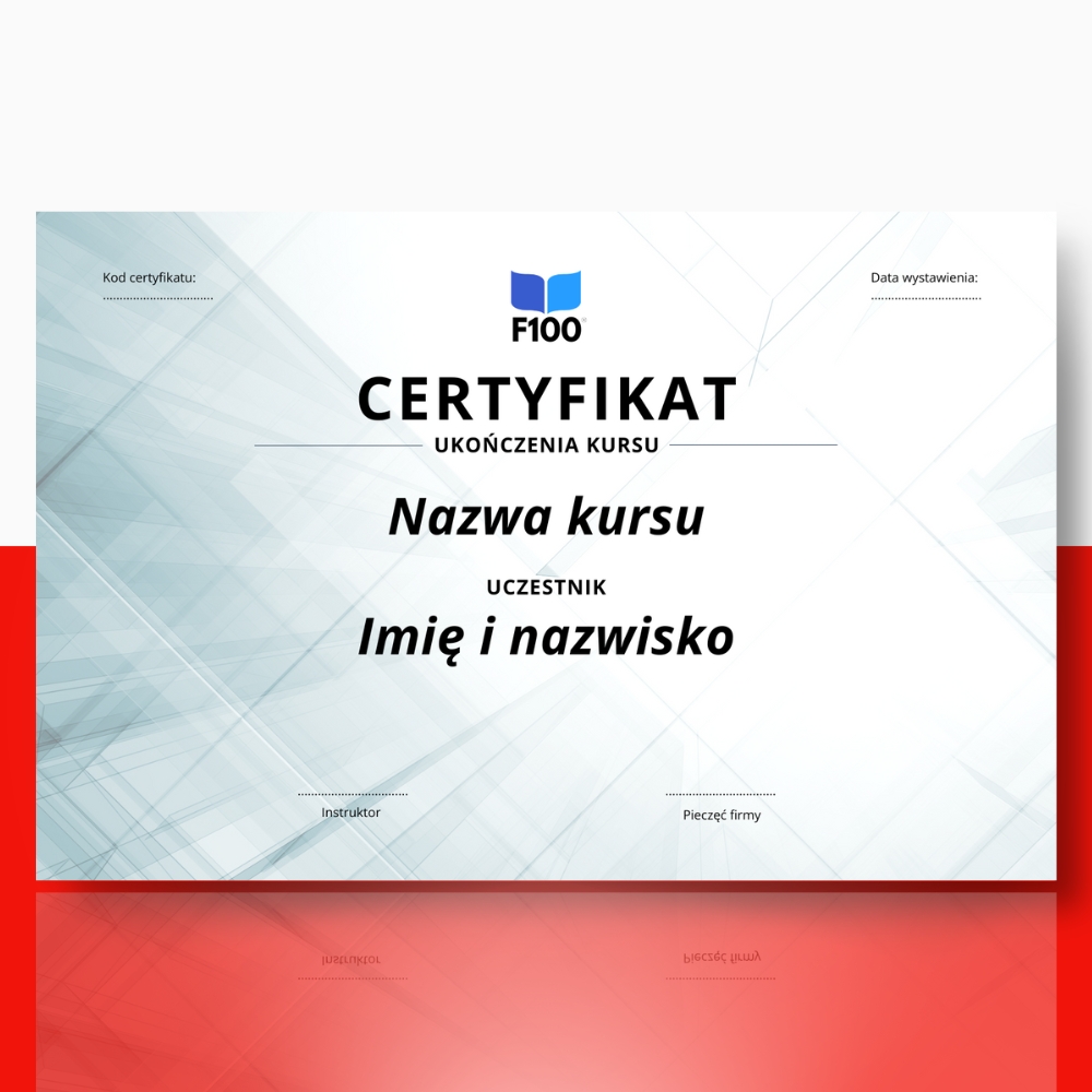 Certificaatsjabloon f100 onlinecursussen in het Pools