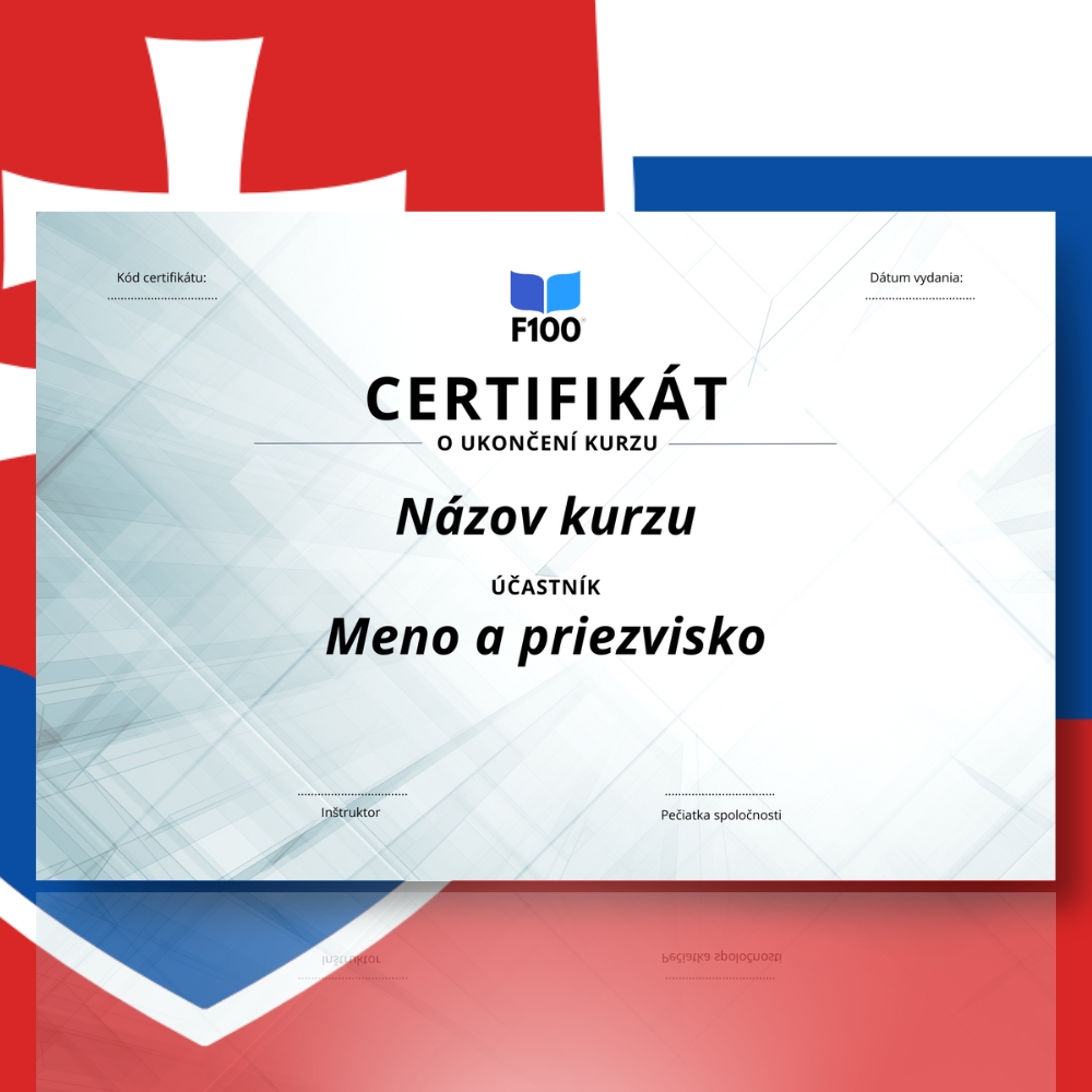 Certificaatsjabloon f100 onlinecursussen in het Slowaaks