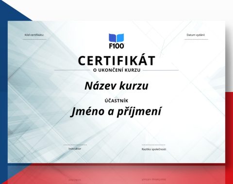 Certificaatsjabloon f100 onlinecursussen in het Tsjechisch