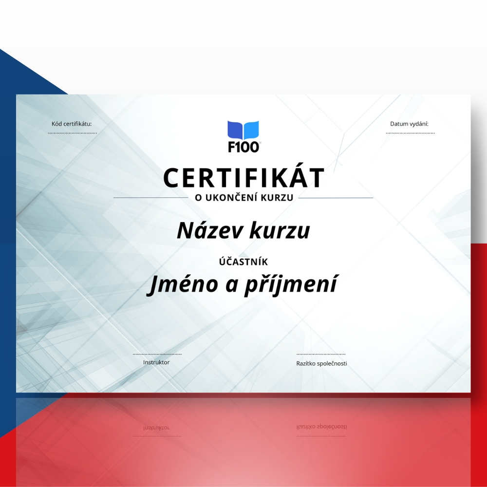 Certificaatsjabloon f100 onlinecursussen in het Tsjechisch