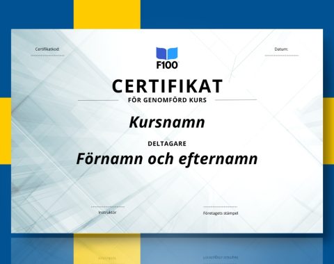 Certificaatsjabloon f100 onlinecursussen in het Zweeds