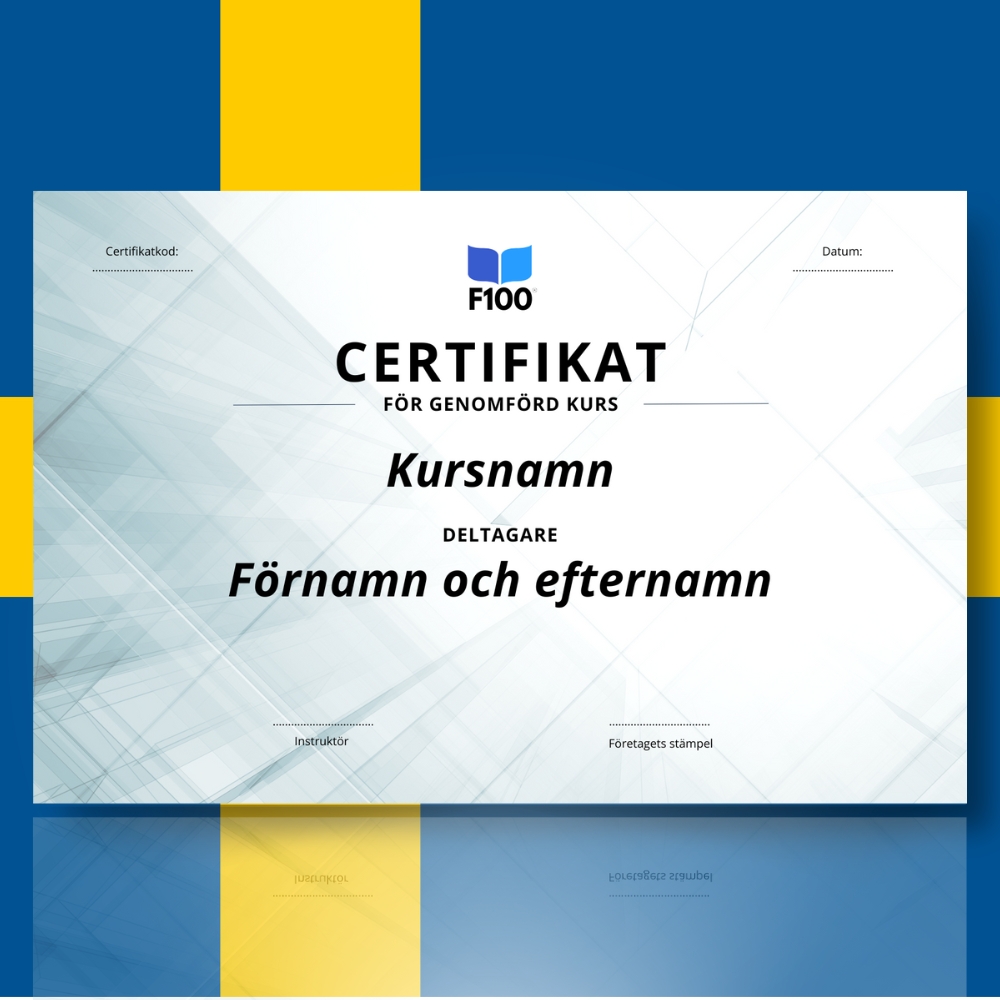 Certificaatsjabloon f100 onlinecursussen in het Zweeds