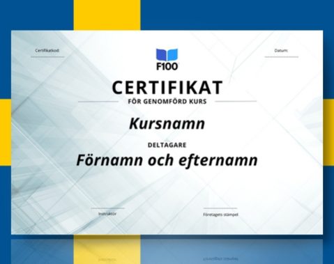 Certificaatsjabloon f100 onlinecursussen in het Zweeds_s